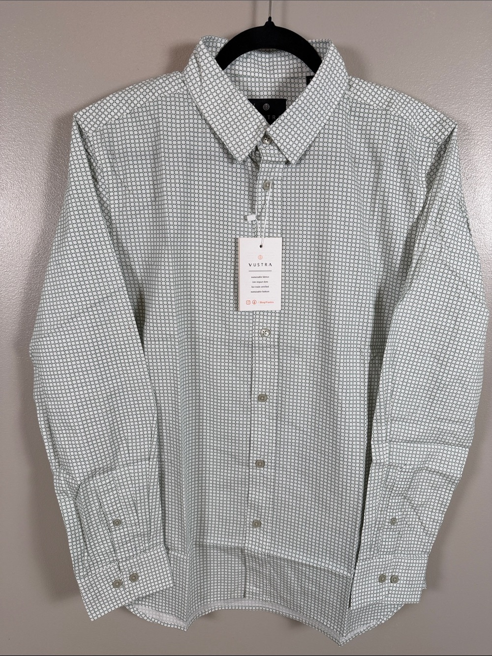 Vustra Men's White & Green Micro-Check Dress Shirt